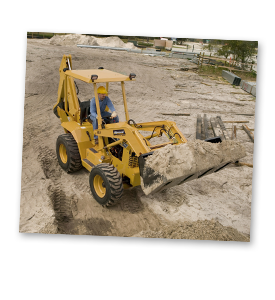 Allmand construction worker in a front end loader